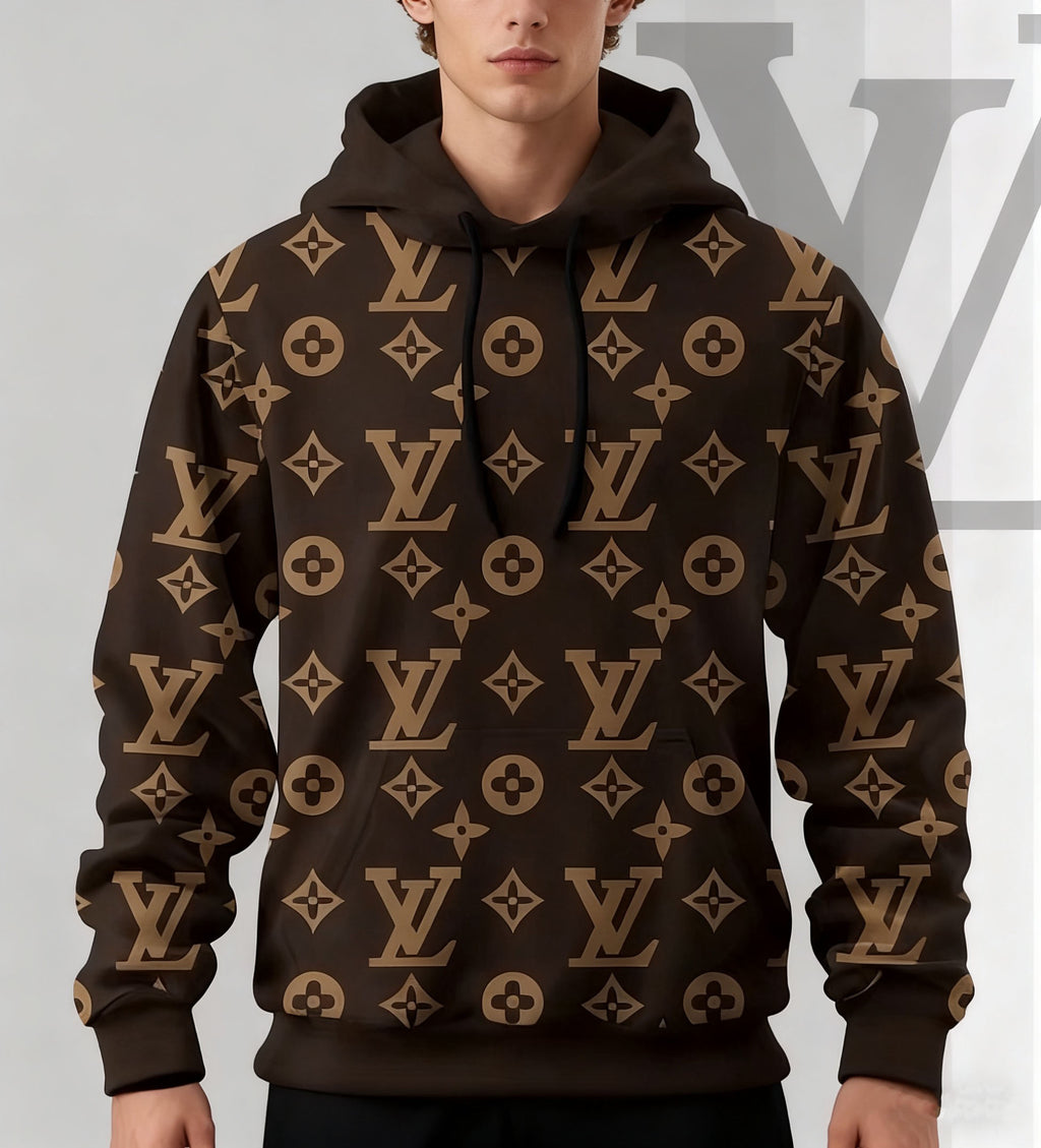V Logo brown Loose printed hooded 3D0725110901