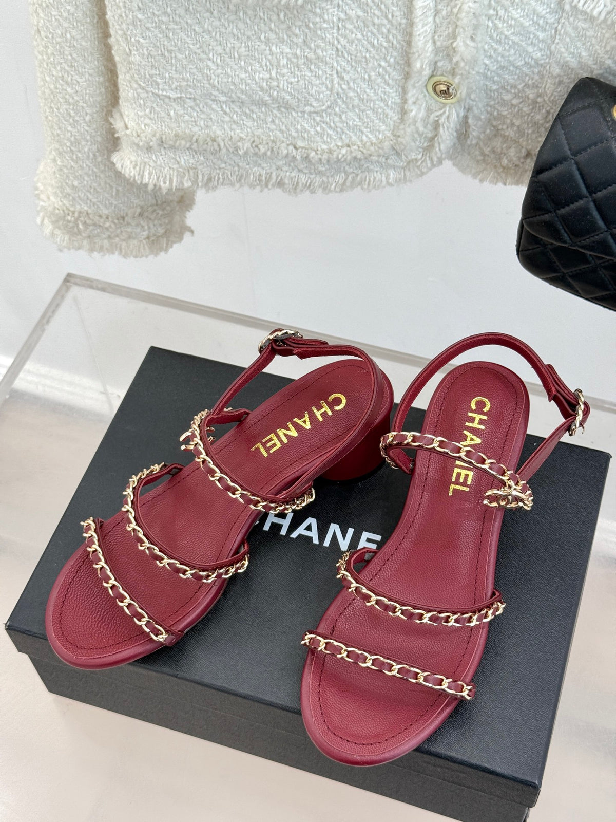 Double C chain thick heel sandals 0725042807