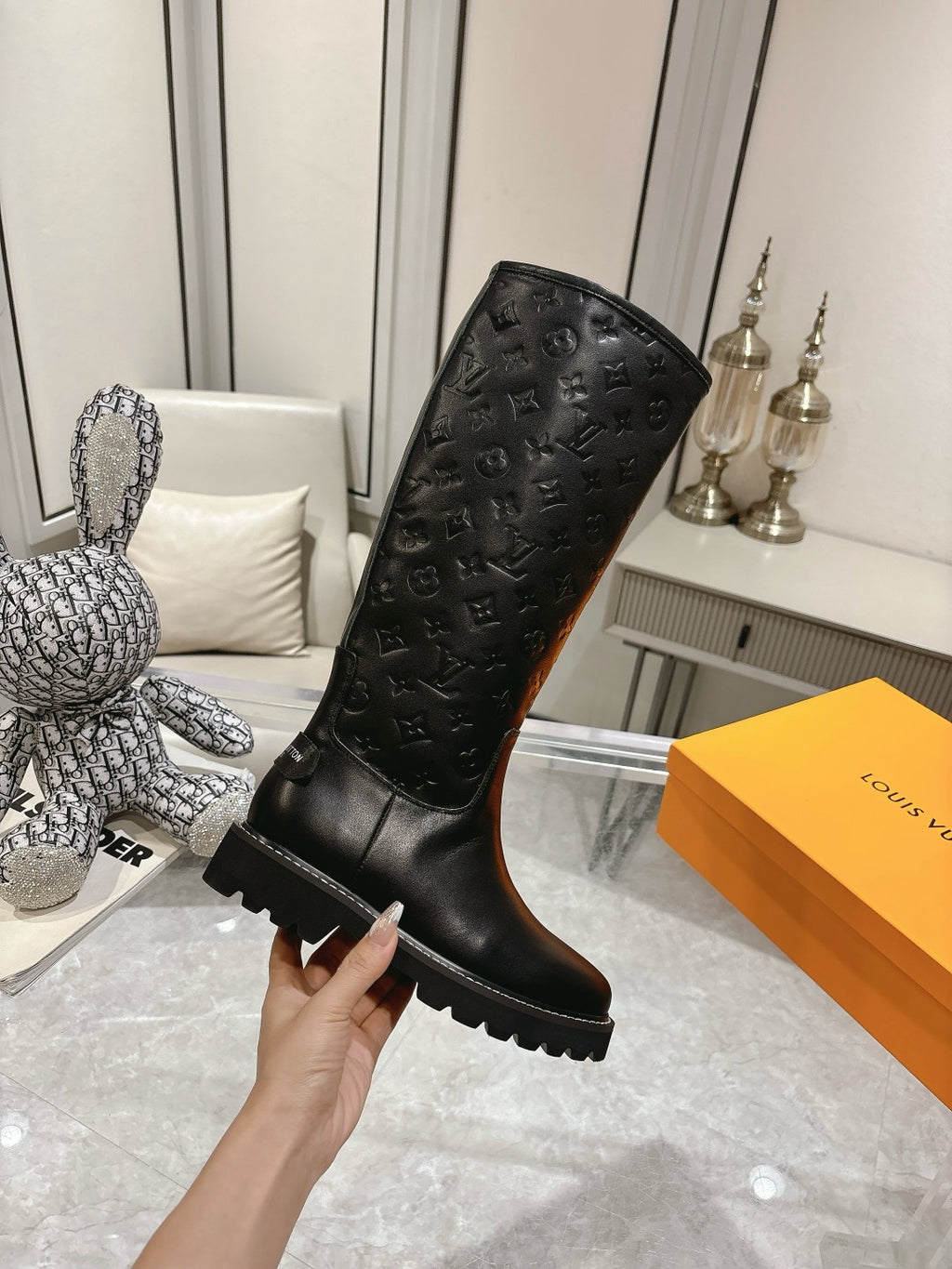 L stylish custom printed leather mid-calf boots 0724102310