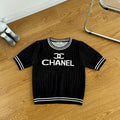Color block letter embroidered vertical pattern round neck short sleeves 0724050904