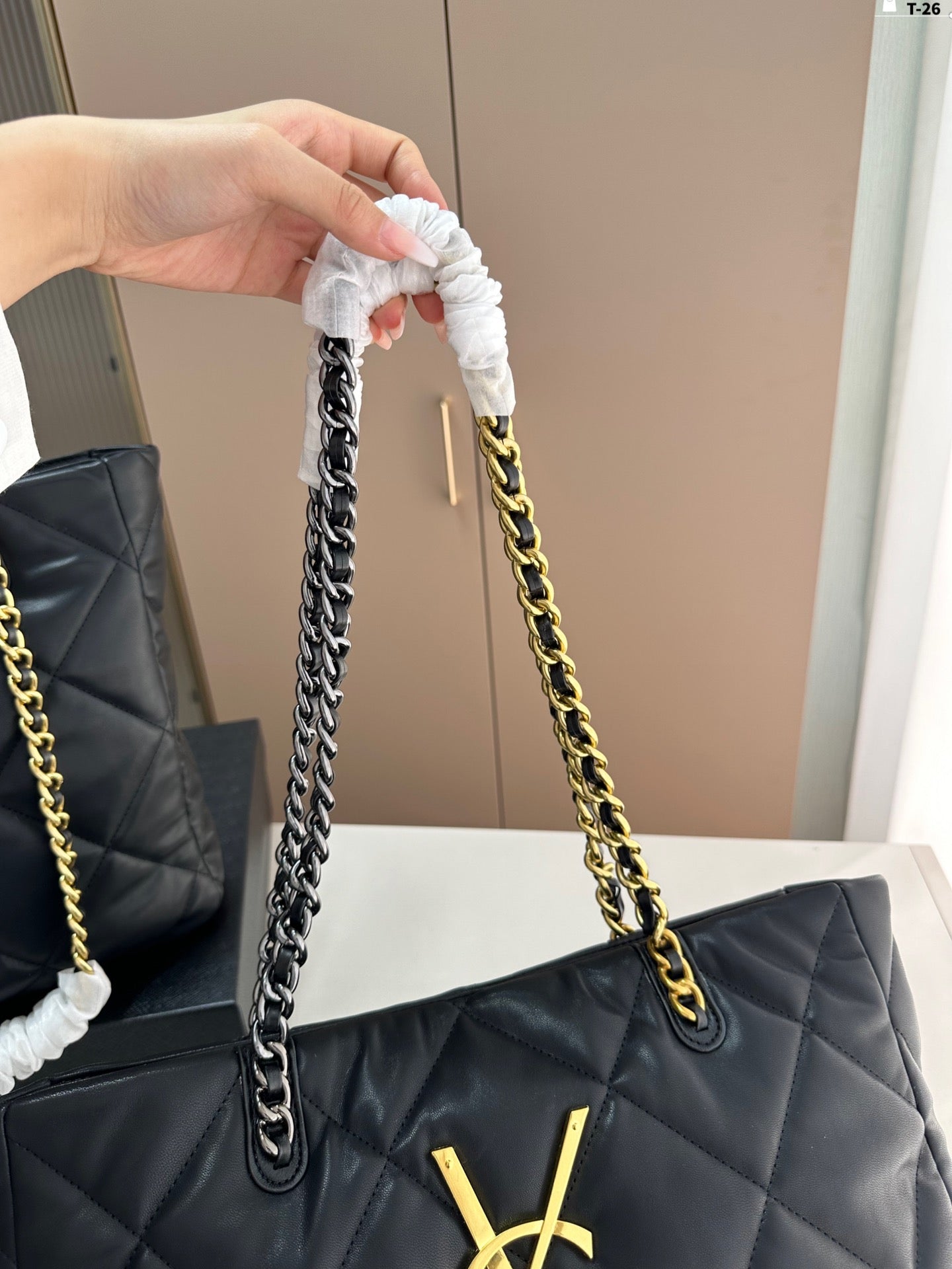 Y fashion rhombus chain tote bag 0724061208