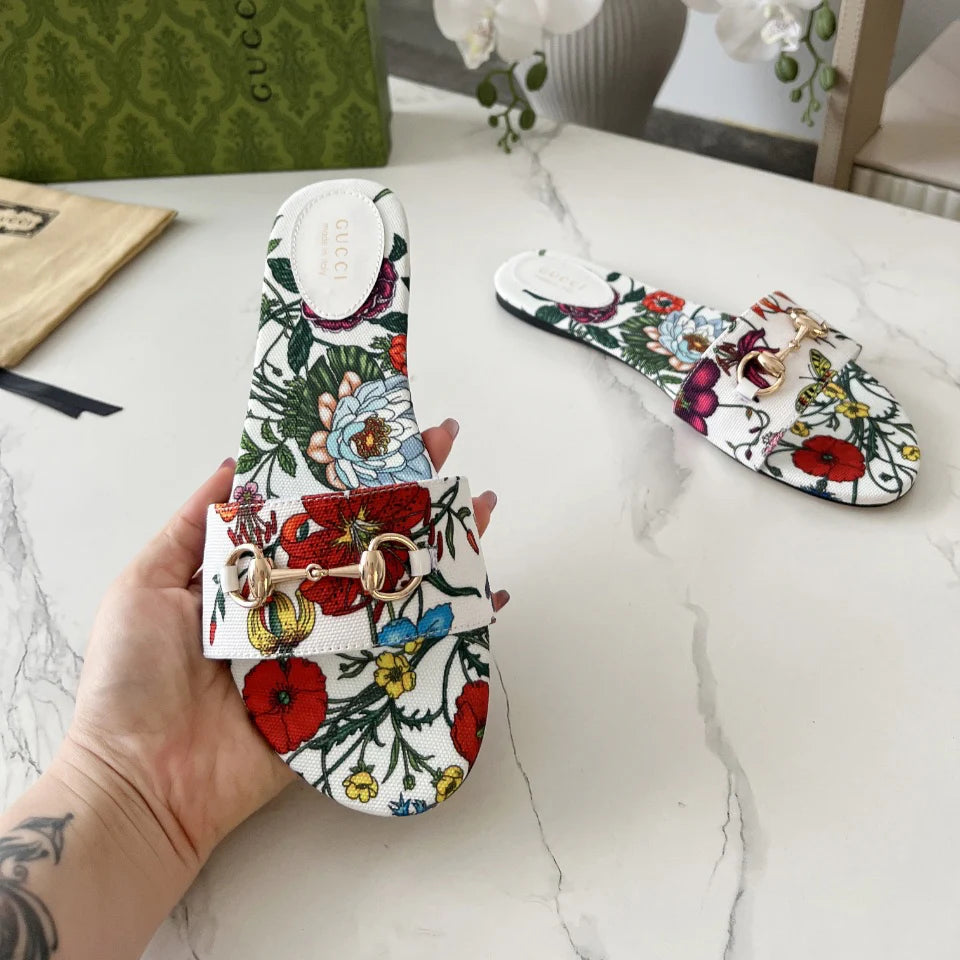 New Floral Horsebit Buckle Women's Slippers 1025070413
