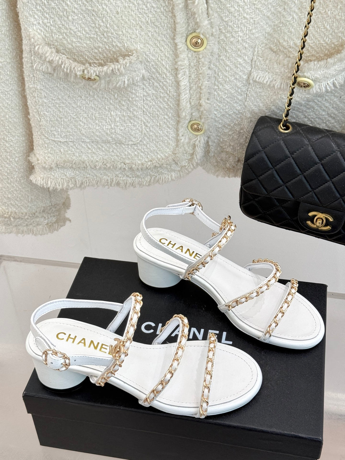 Double C chain thick heel sandals 0725042807