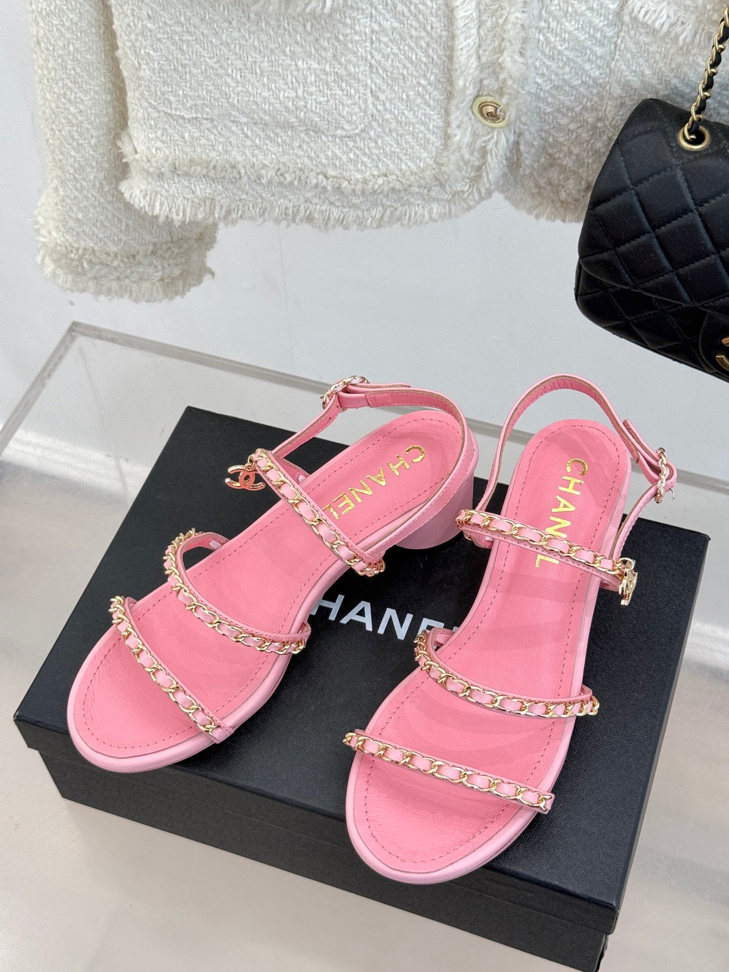 Double C chain thick heel sandals 0725042807