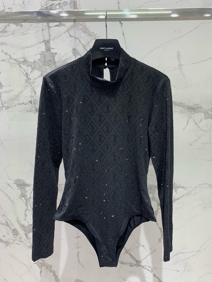 New Slim-Fit Bodysuit with Logo Embellishments Crystals 0725022704