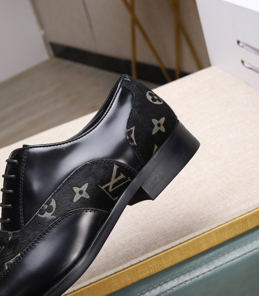 L fashion splicing suede printing business leather shoes 0725031011