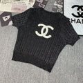 New Embroidered Crewneck Sweater Women's Short-sleeved 1024032511