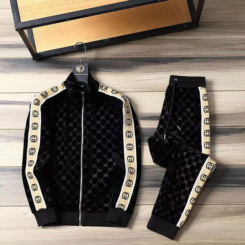 Men's Printed Sweater Sweatpants Casual Suit Sportswear Two Piece Set-01