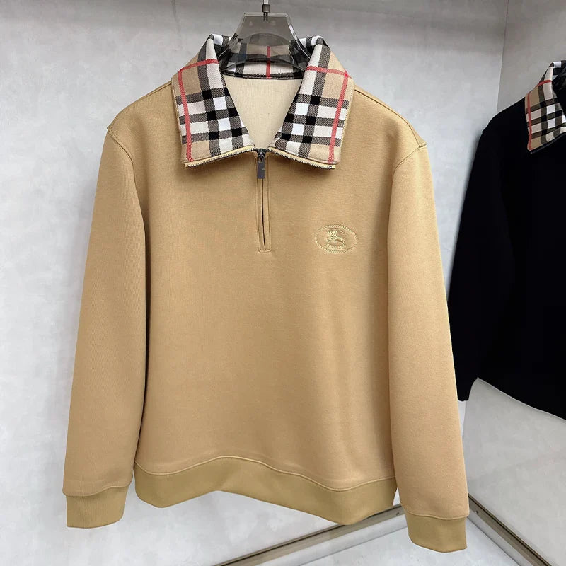 Check Collar Cotton Half-Zip Sweatshirt WB0625110508