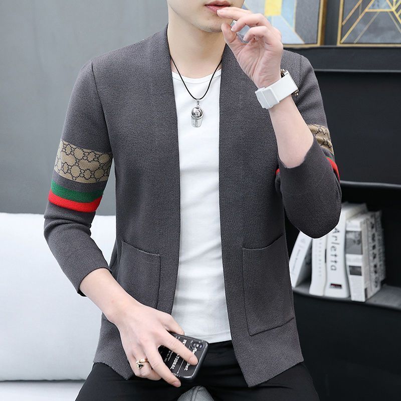 Knitted cardigan jacket men's autumn and winter new trend outerwear fashion all-match sweater men