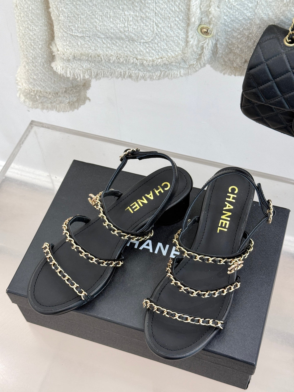 Double C chain thick heel sandals 0725042807