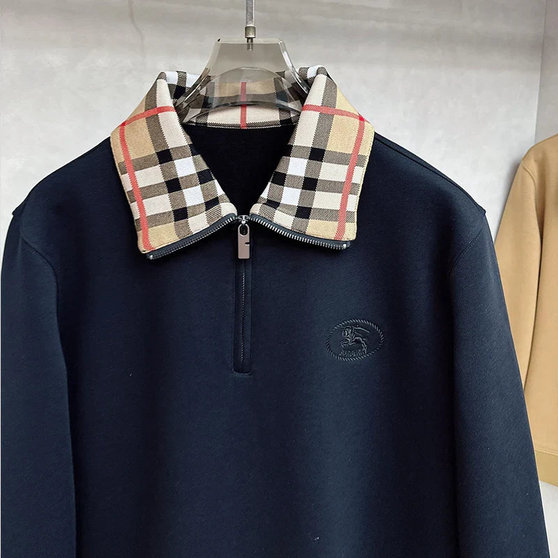 Check Collar Cotton Half-Zip Sweatshirt WB0625110508