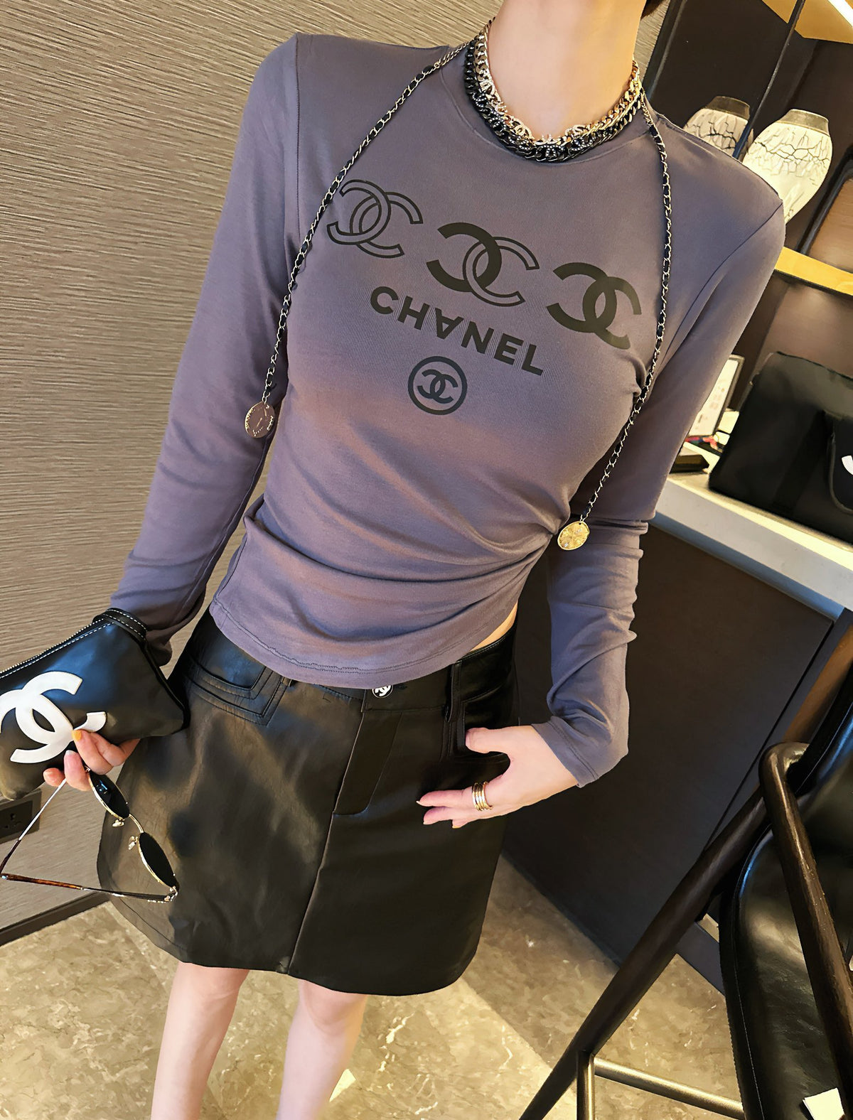 letter logo printed elastic bottom long sleeve 0724121109