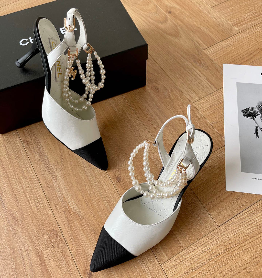 Pointed pearl chain high heel sandals 1824070202