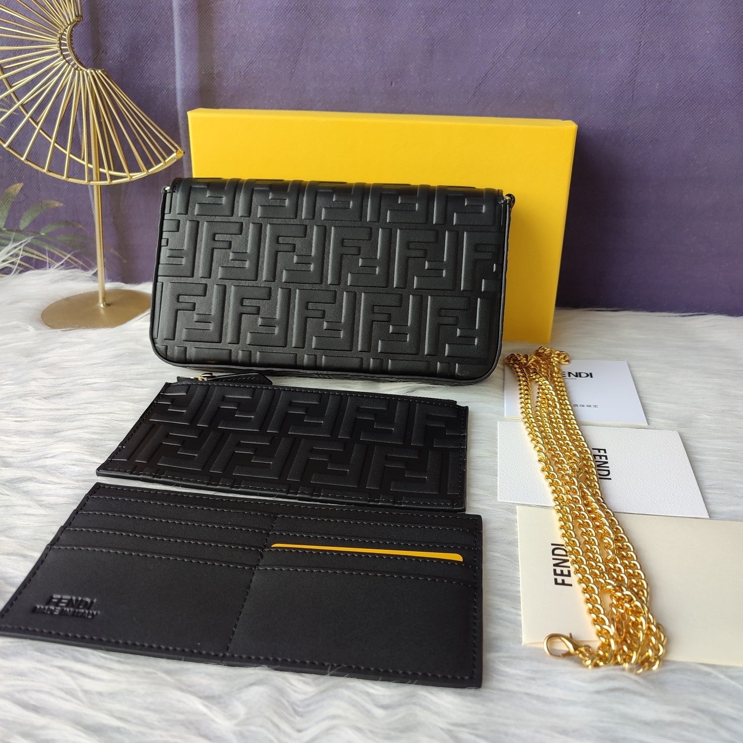 F Print Black Embossed Wallet XC0823040753