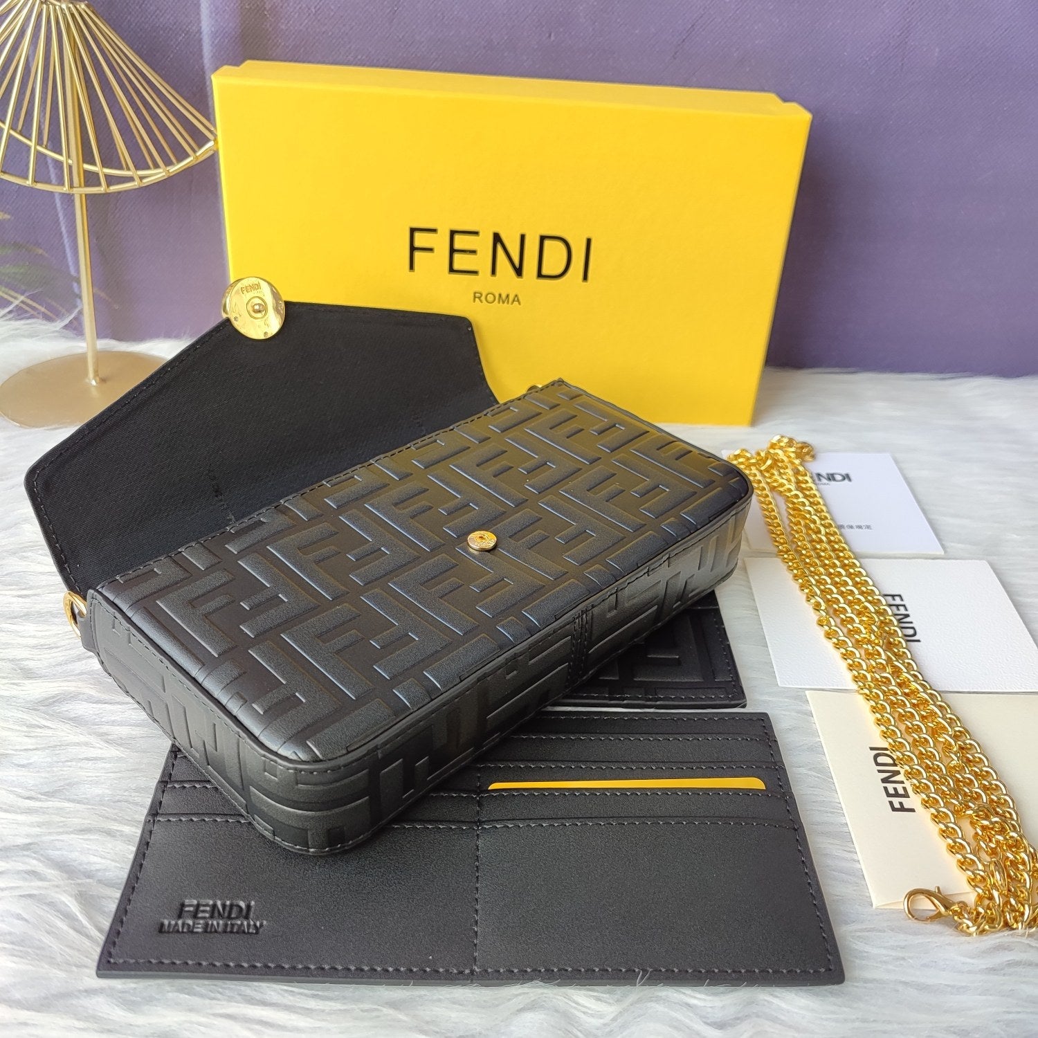 F Print Black Embossed Wallet XC0823040753