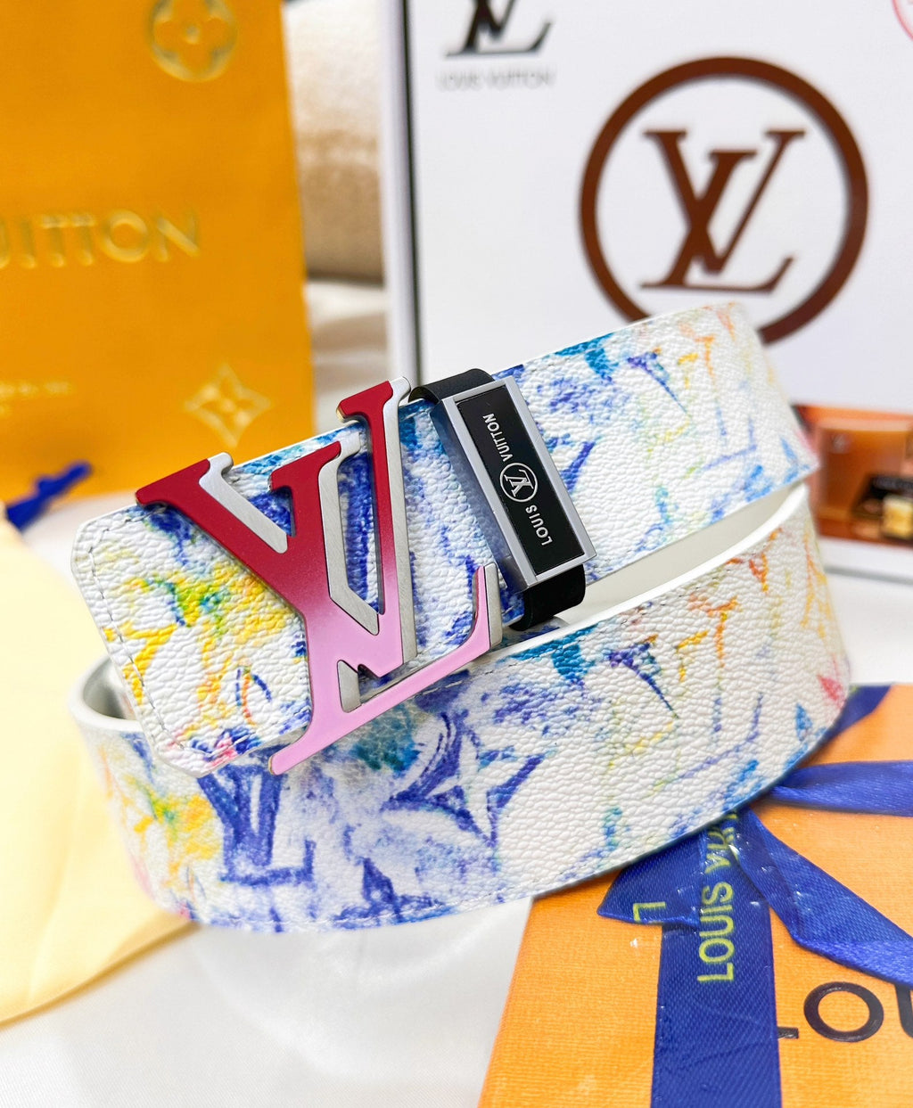V graffiti painted leather belt 0724031403
