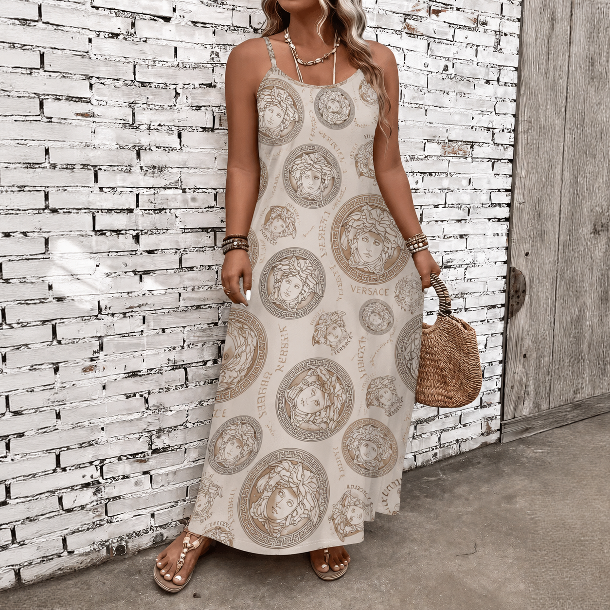 Classic Print V-Neck Pocket Cami Dress 3D1026071012