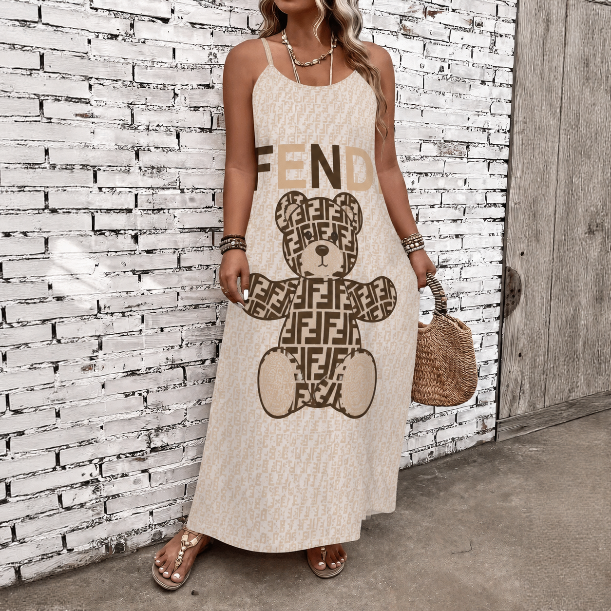 Classic Print V-Neck Pocket Cami Dress 3D1026071021