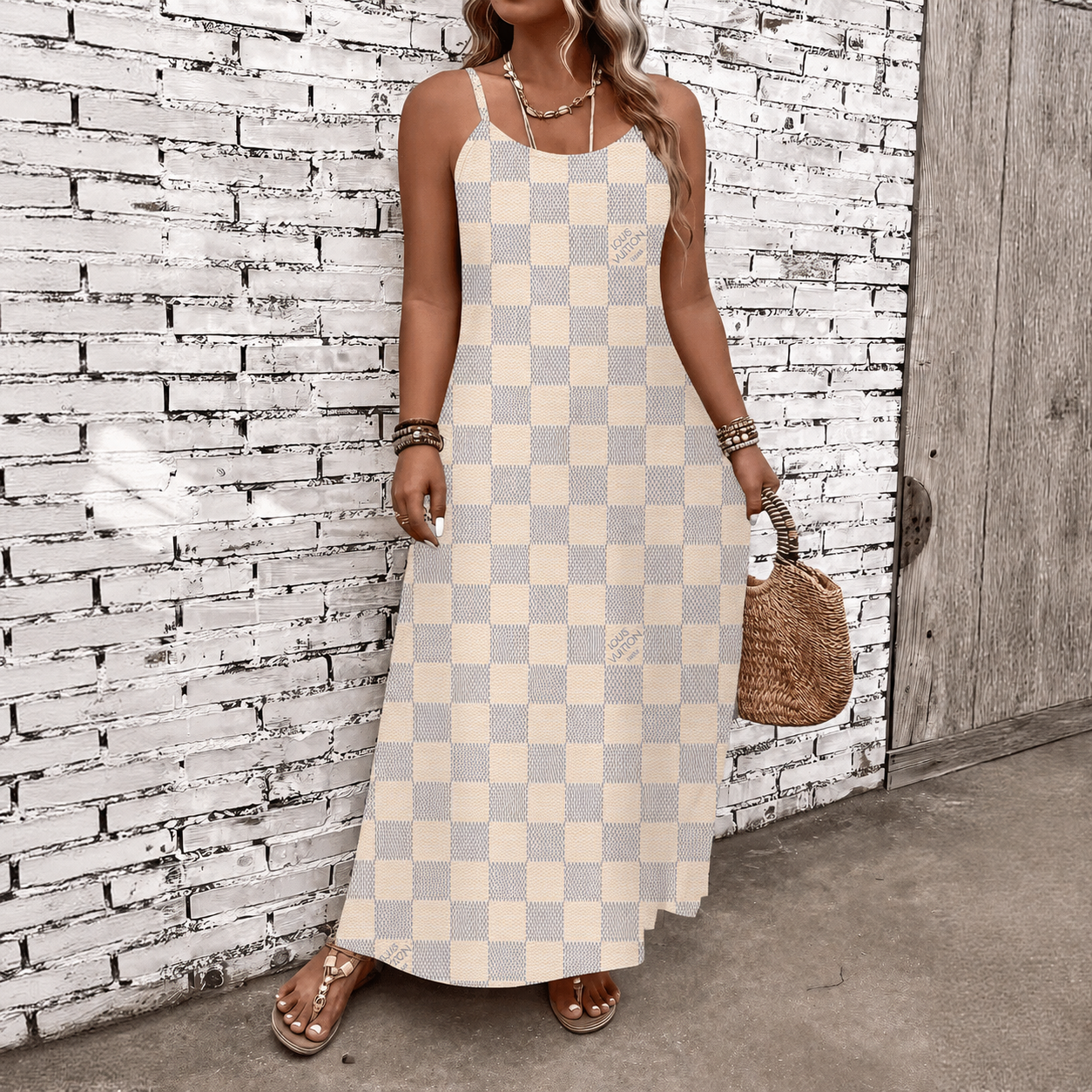 Classic Print V-Neck Pocket Cami Dress 3D1026071007