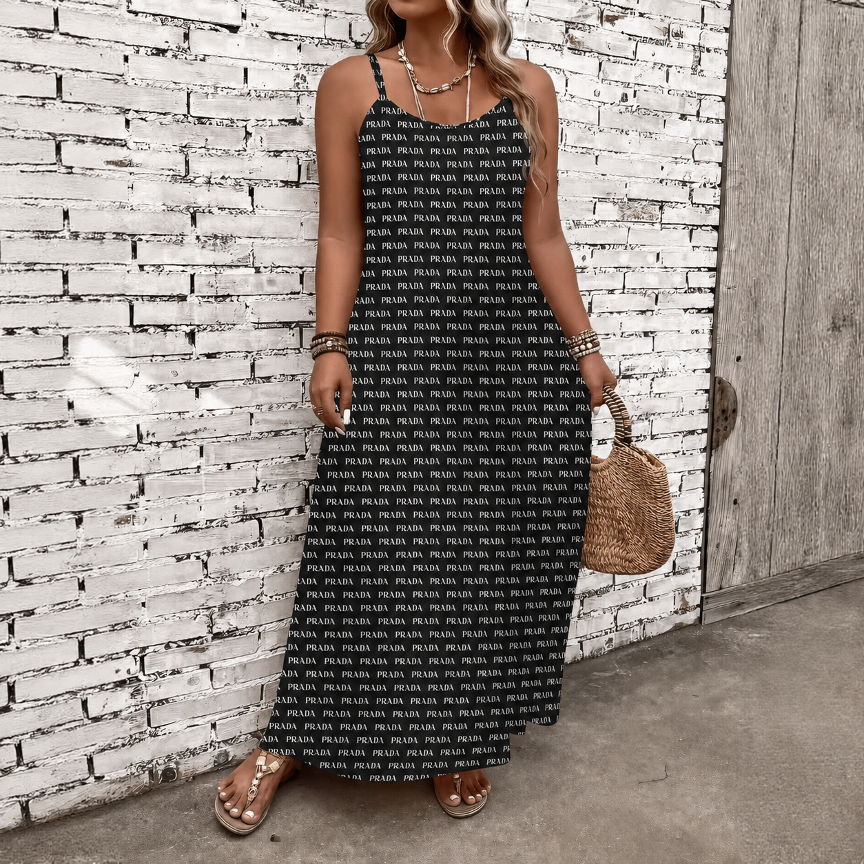 Classic Print V-Neck Pocket Cami Dress 3D1026071009