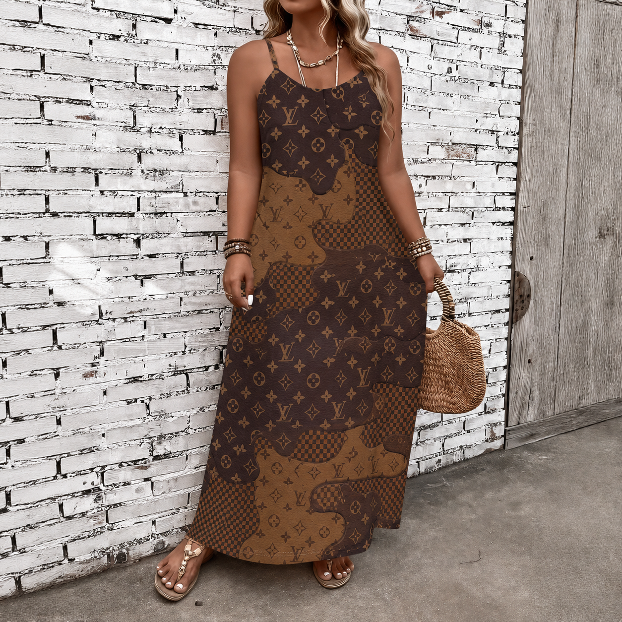 Classic Print V-Neck Pocket Cami Dress 3D1026071010