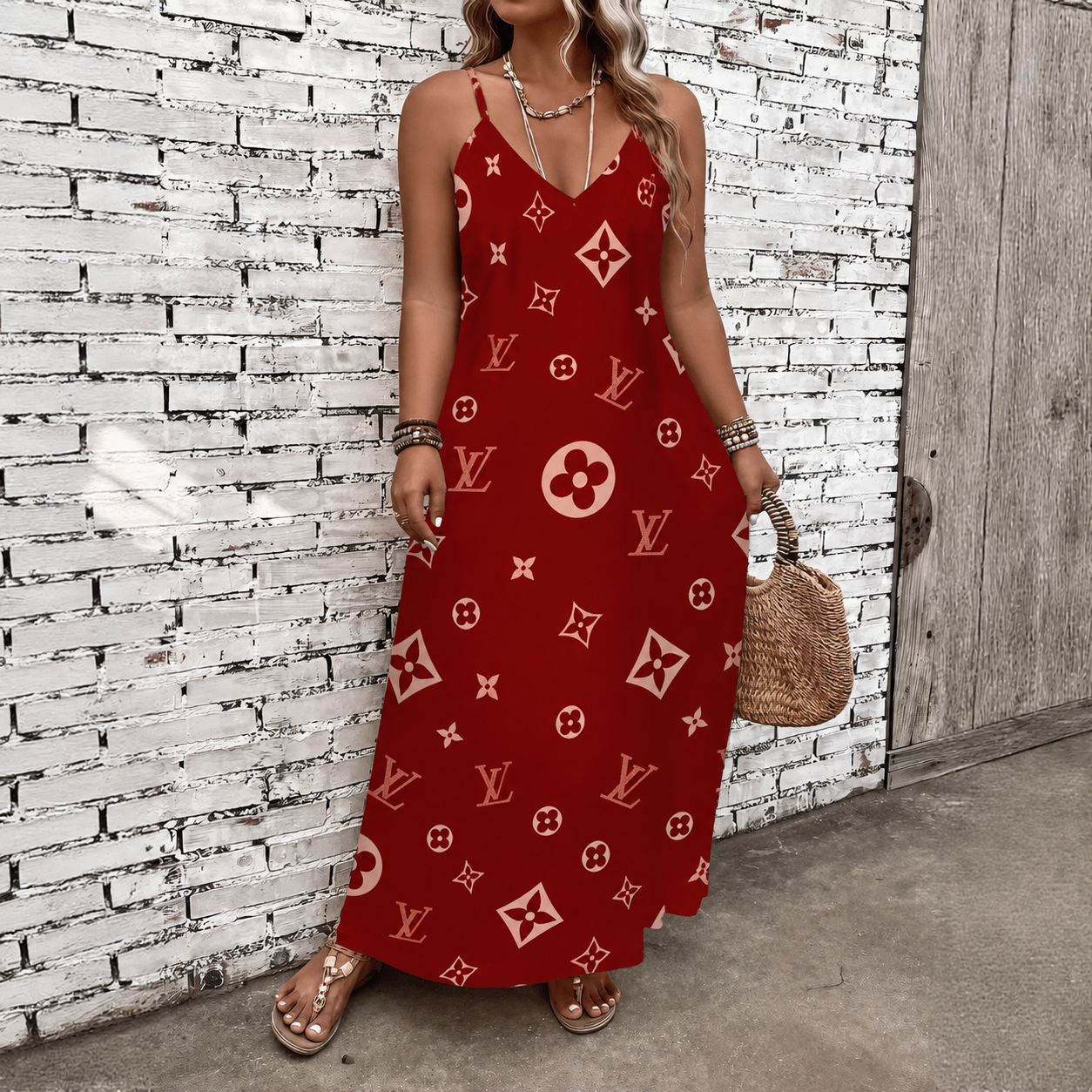 Classic Print V-Neck Pocket Cami Dress 3D1026071011