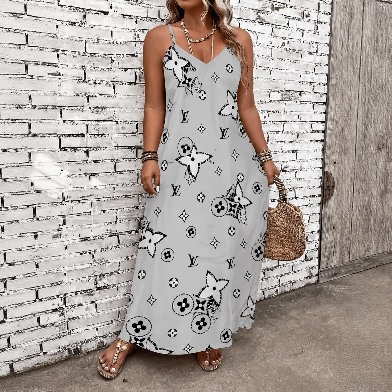 Classic Print V-Neck Pocket Cami Dress 3D1026071014