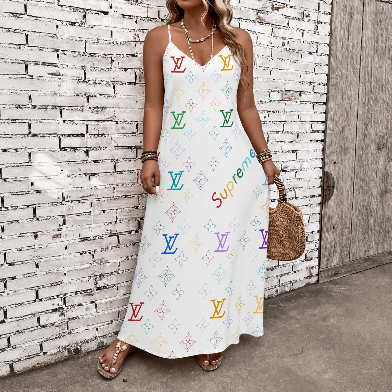Classic Print V-Neck Pocket Cami Dress 3D1026071016