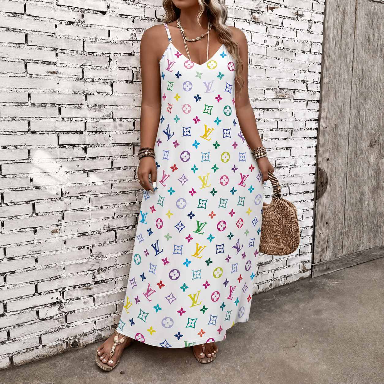 Classic Print V-Neck Pocket Cami Dress 3D1026071013