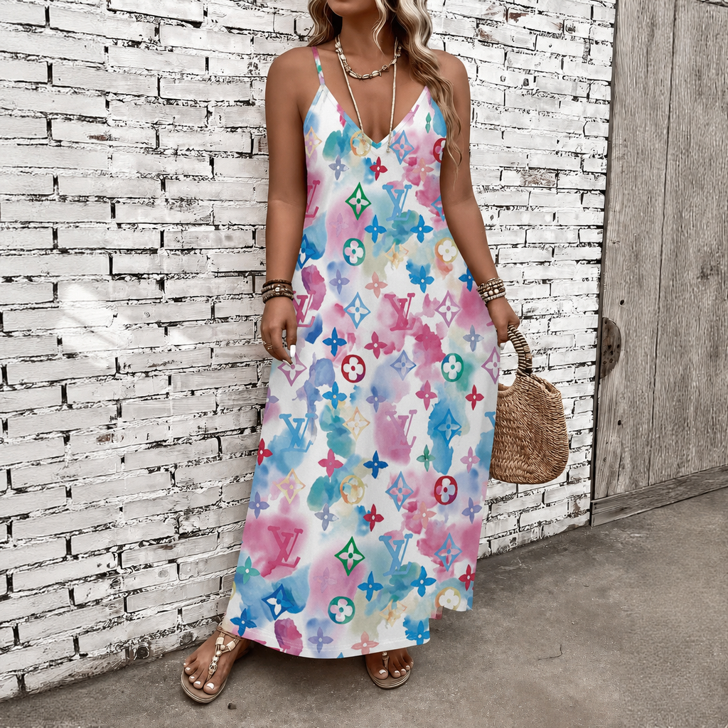 Classic Print V-Neck Pocket Cami Dress 3D1026071017