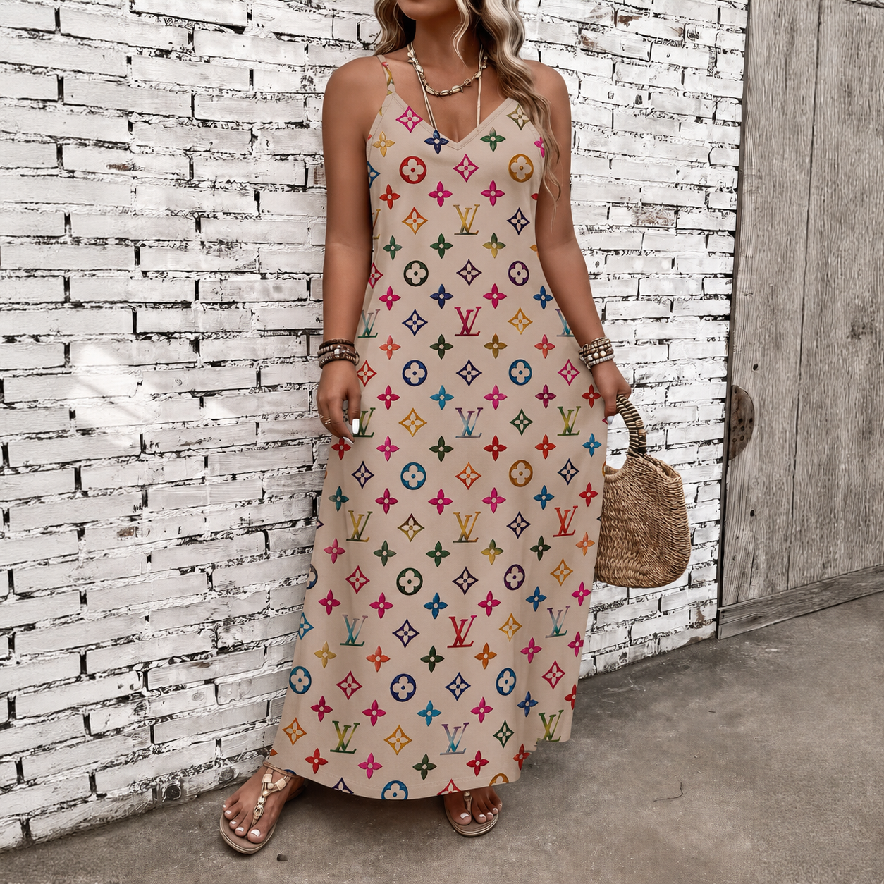 Classic Print V-Neck Pocket Cami Dress 3D1026071018
