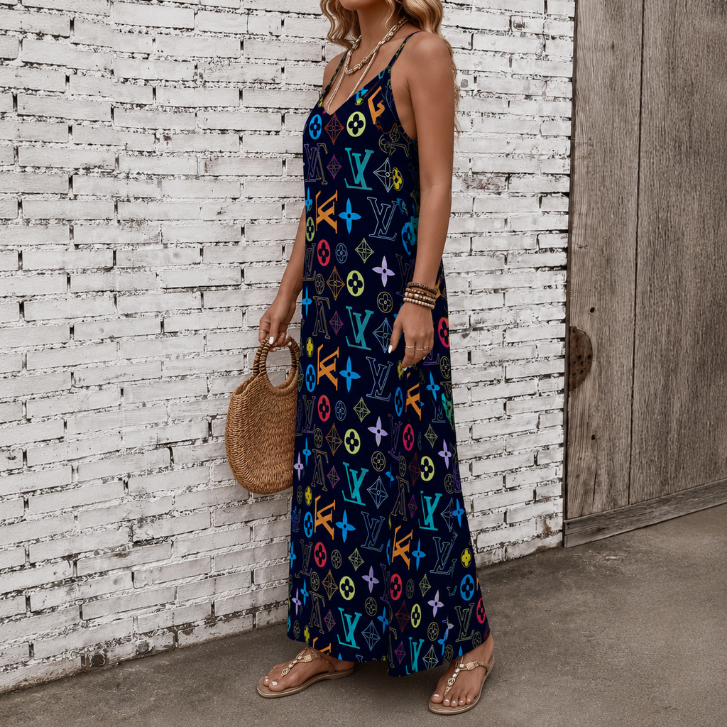 Classic Print V-Neck Pocket Cami Dress 3D1026071015
