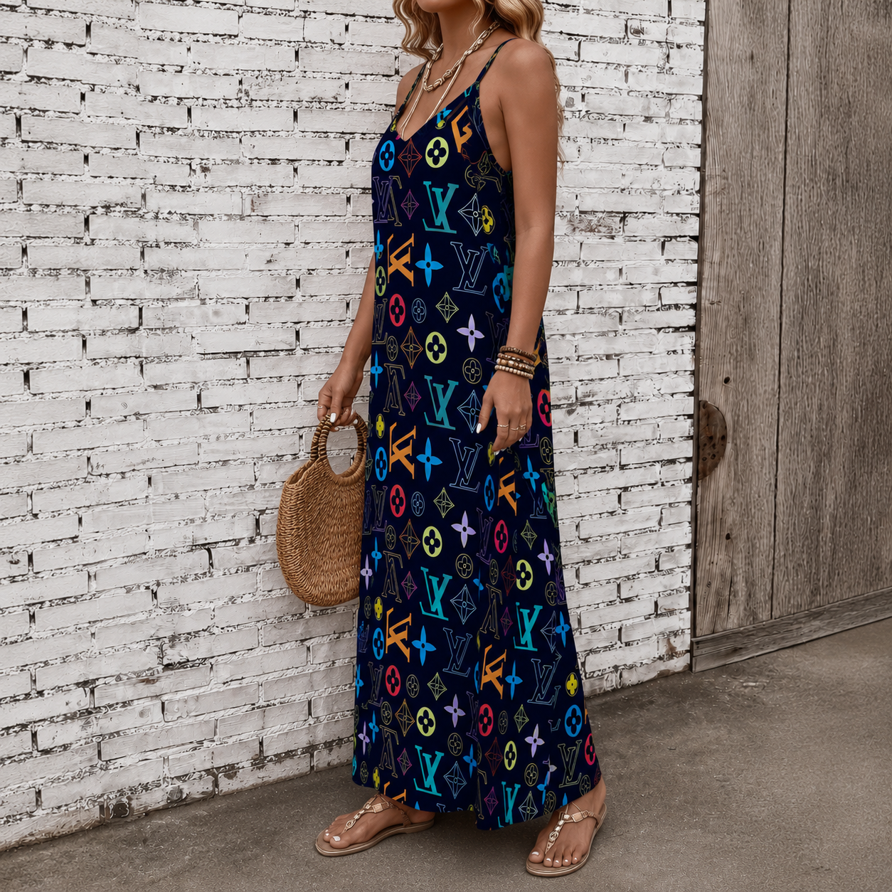 Classic Print V-Neck Pocket Cami Dress 3D1026071015