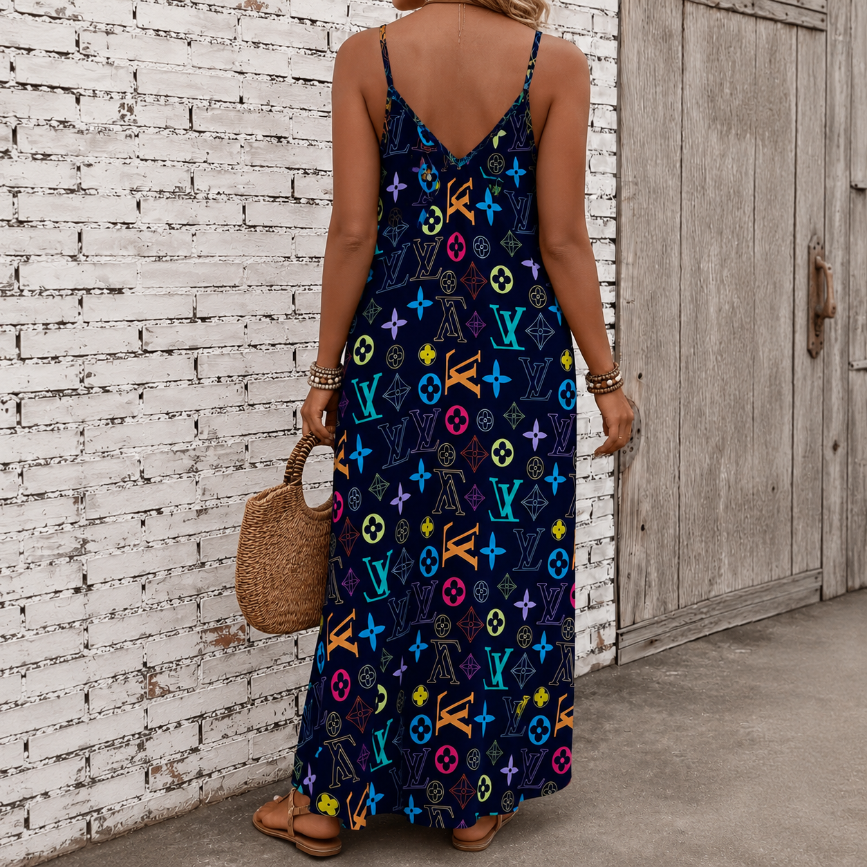 Classic Print V-Neck Pocket Cami Dress 3D1026071015