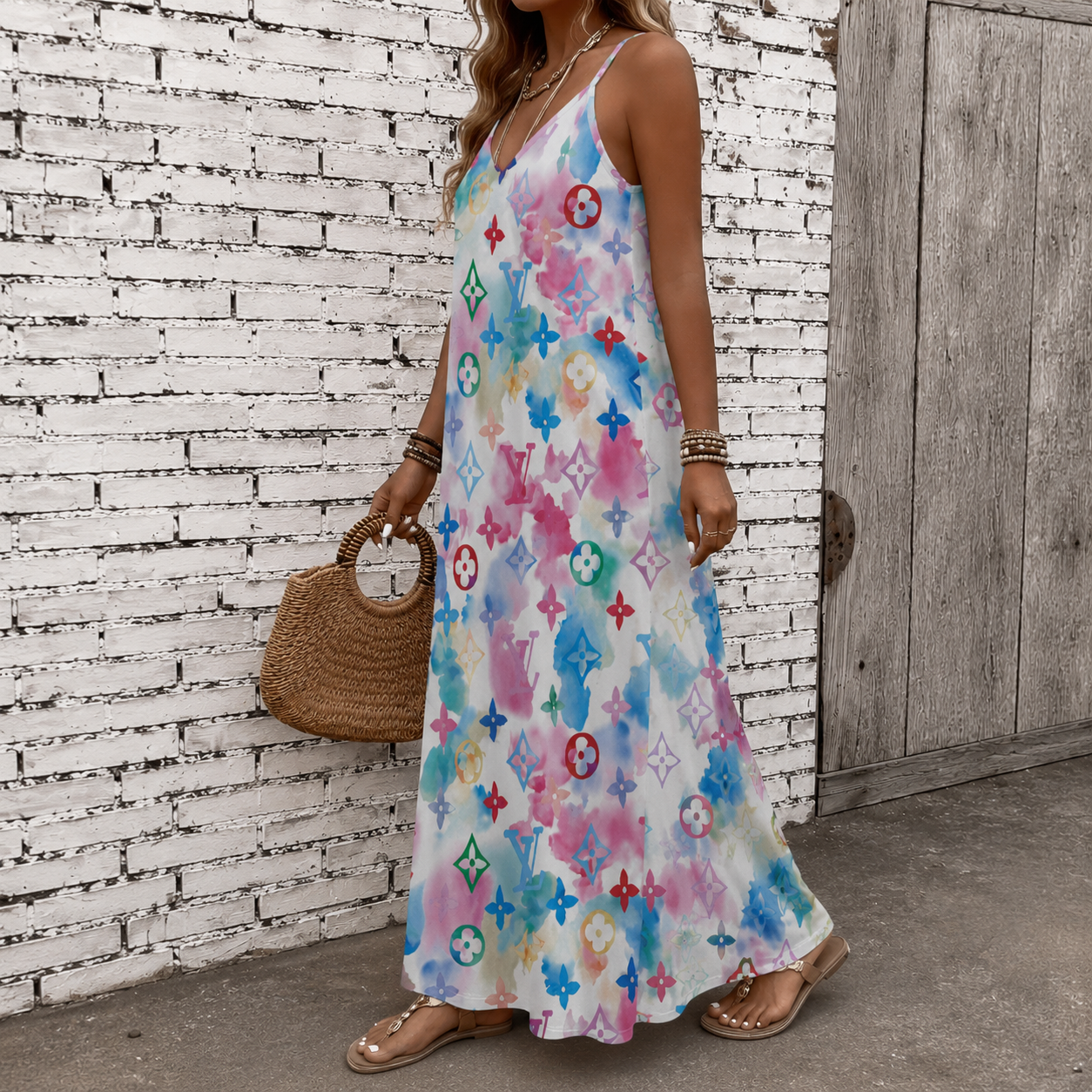 Classic Print V-Neck Pocket Cami Dress 3D1026071017
