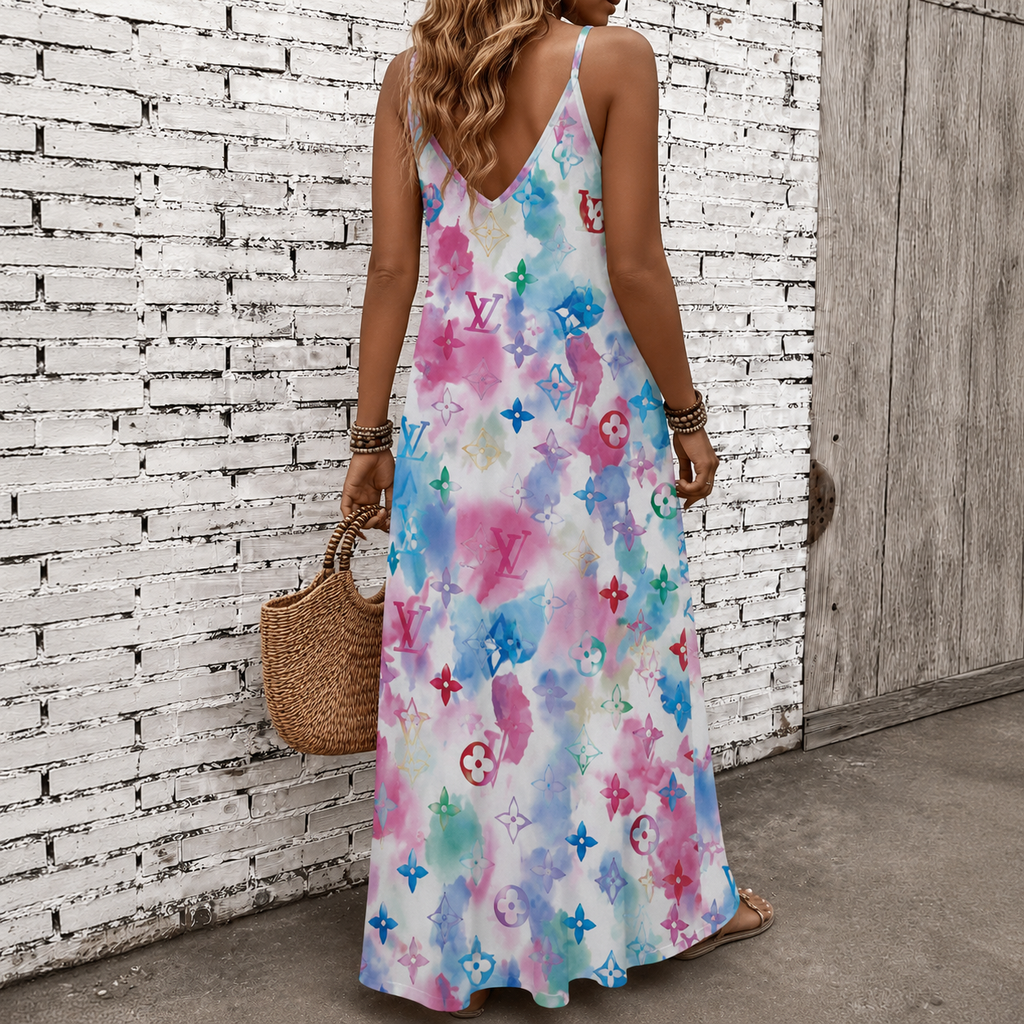 Classic Print V-Neck Pocket Cami Dress 3D1026071017