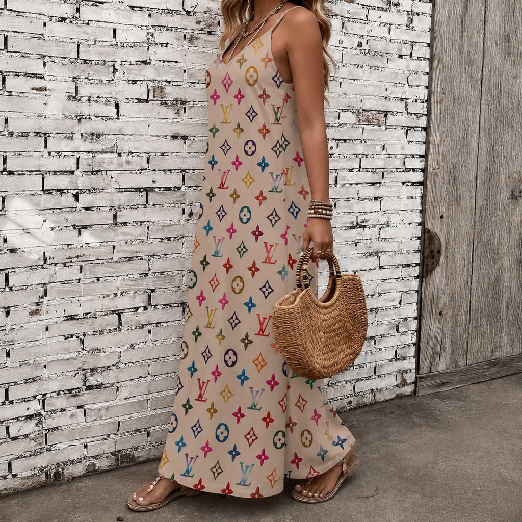 Classic Print V-Neck Pocket Cami Dress 3D1026071018
