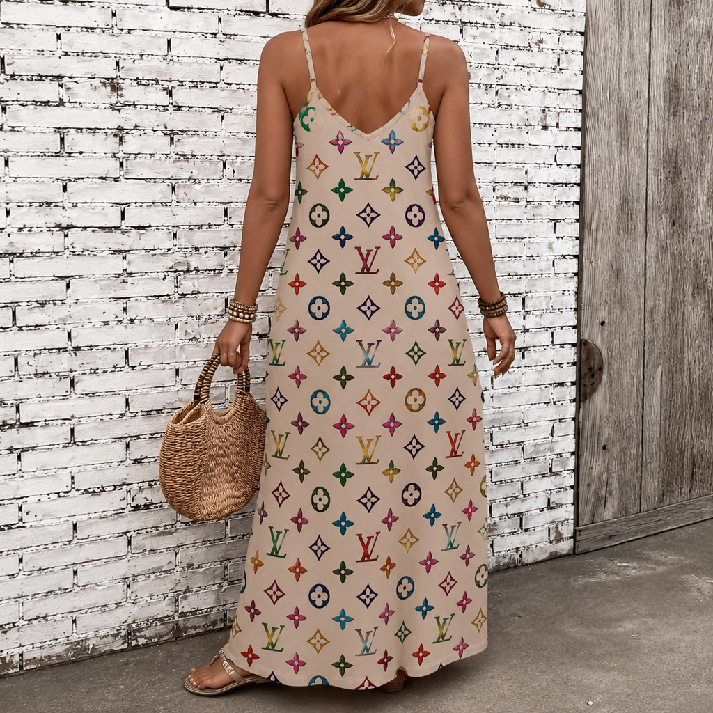 Classic Print V-Neck Pocket Cami Dress 3D1026071018