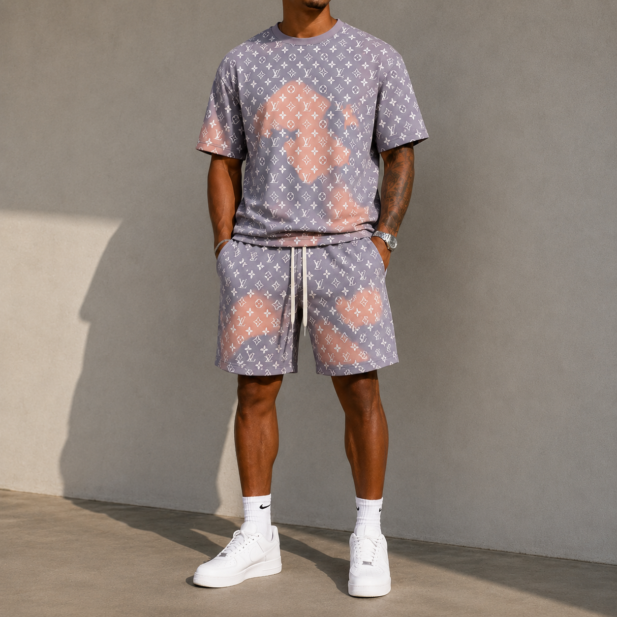 Men's Fashion Printed Short Sleeve Suit 3D1026071025
