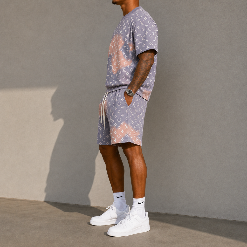 Men's Fashion Printed Short Sleeve Suit 3D1026071025
