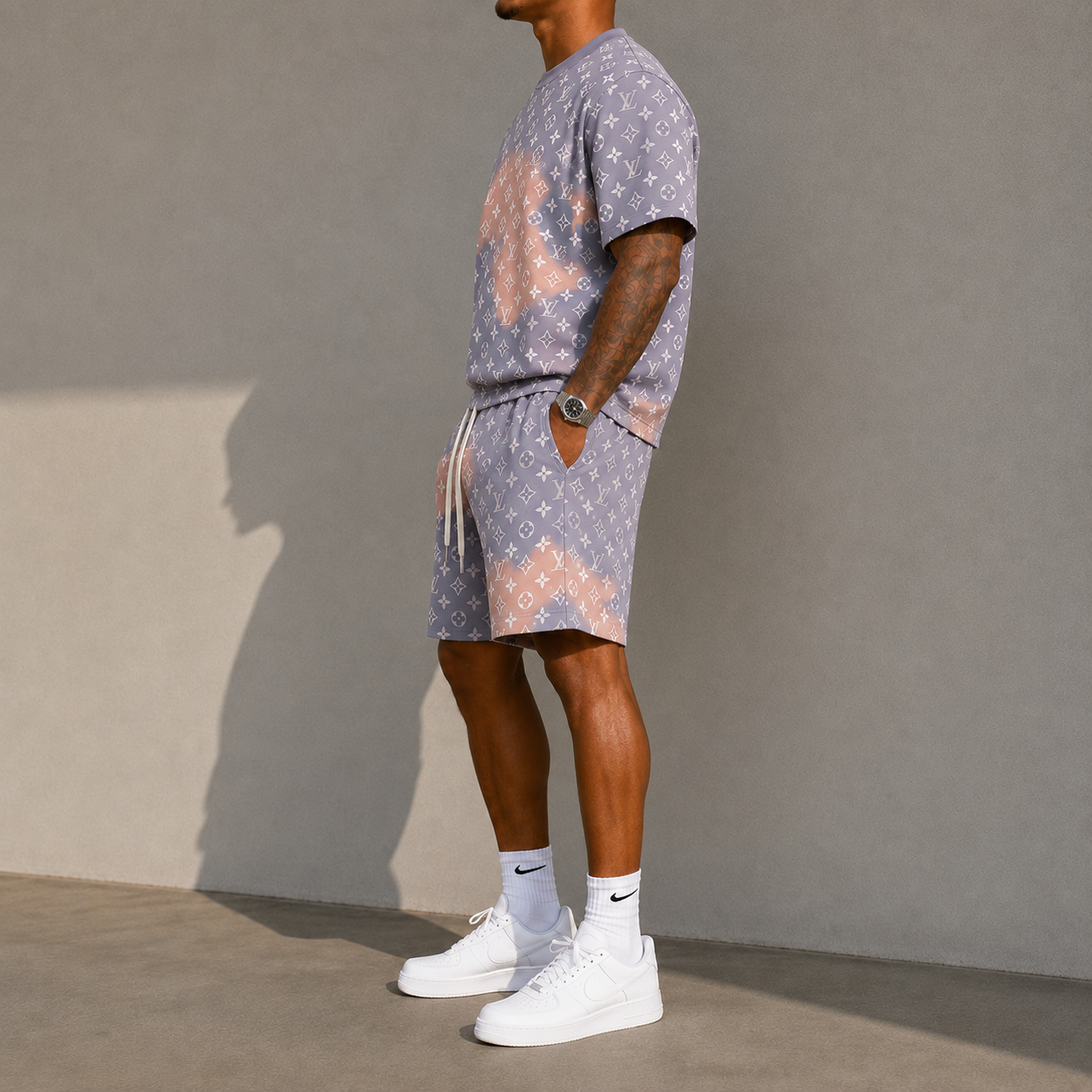 Men's Fashion Printed Short Sleeve Suit 3D1026071025