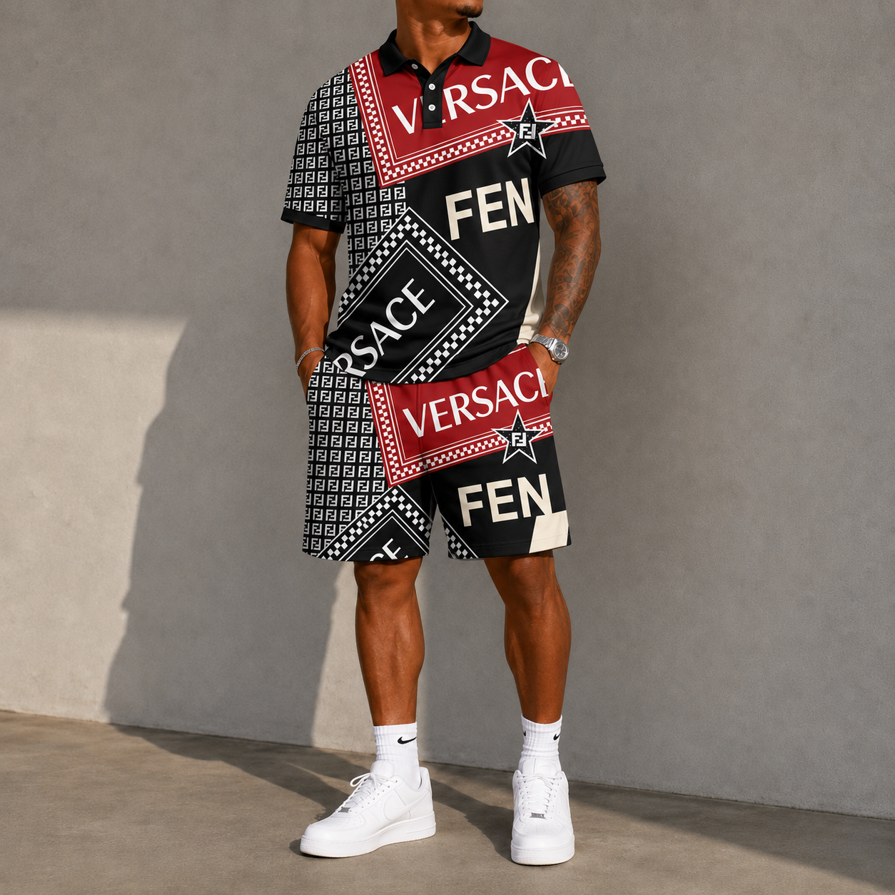 Men's Fashion Printed Short Sleeve Suit 3D1026071330