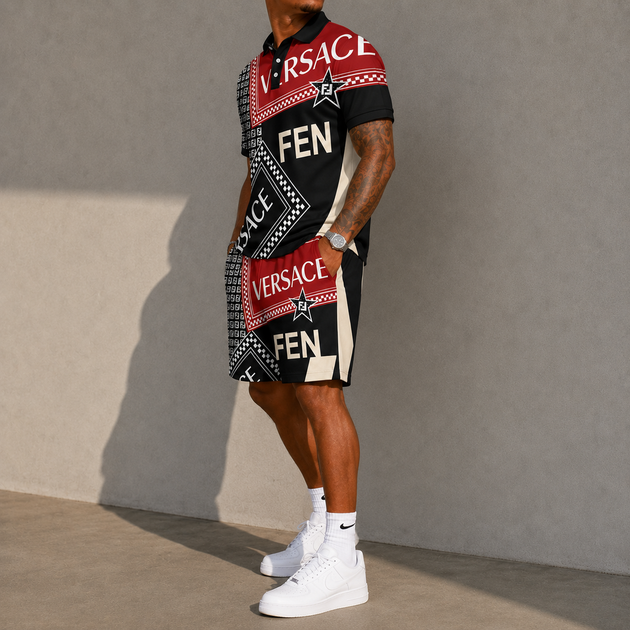 Men's Fashion Printed Short Sleeve Suit 3D1026071330