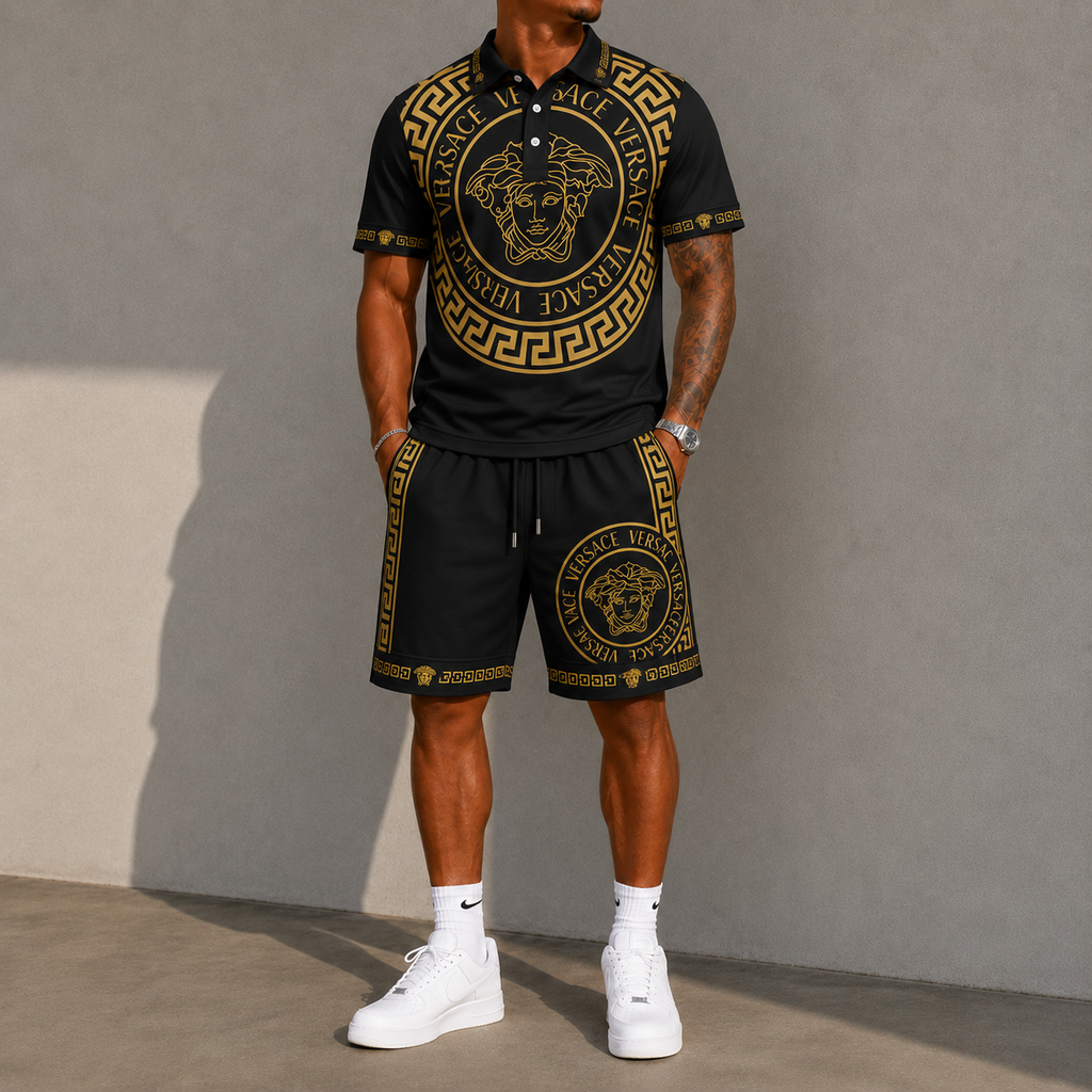 Men's Fashion Printed Short Sleeve Suit 3D1026071329
