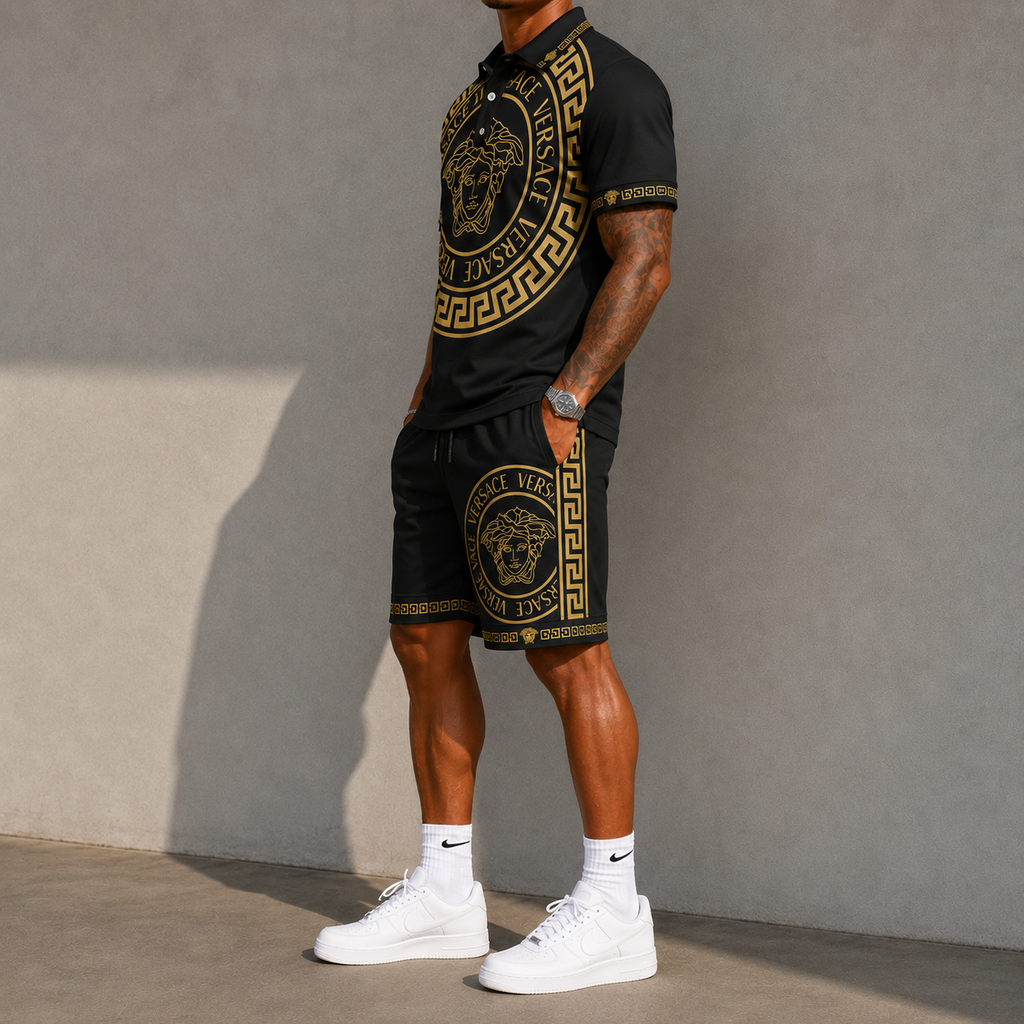 Men's Fashion Printed Short Sleeve Suit 3D1026071329