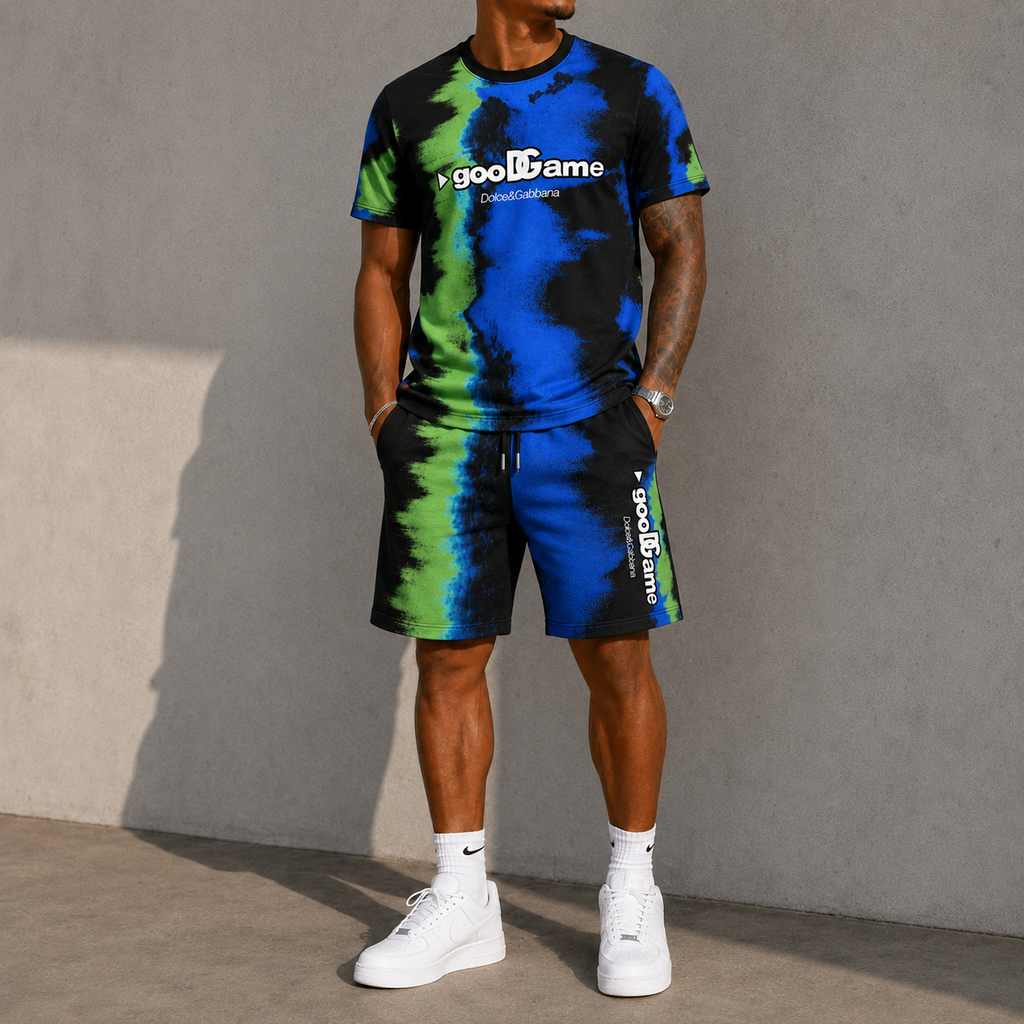 Men's Fashion Printed Short Sleeve Suit 3D1026071327
