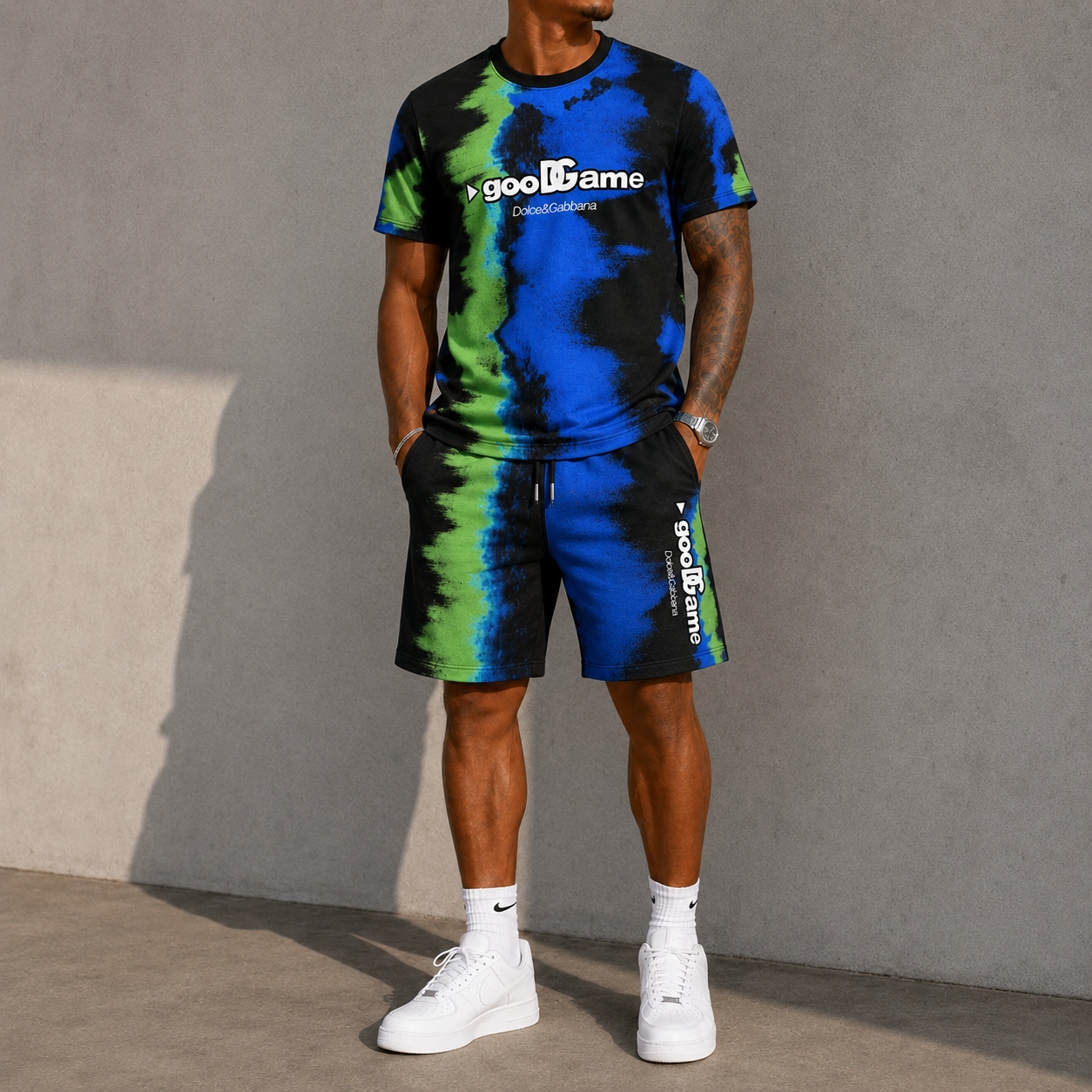 Men's Fashion Printed Short Sleeve Suit 3D1026071327