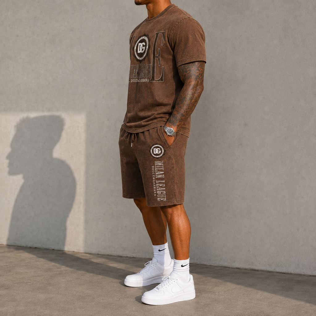 Men's Fashion Printed Short Sleeve Suit 3D1026071326