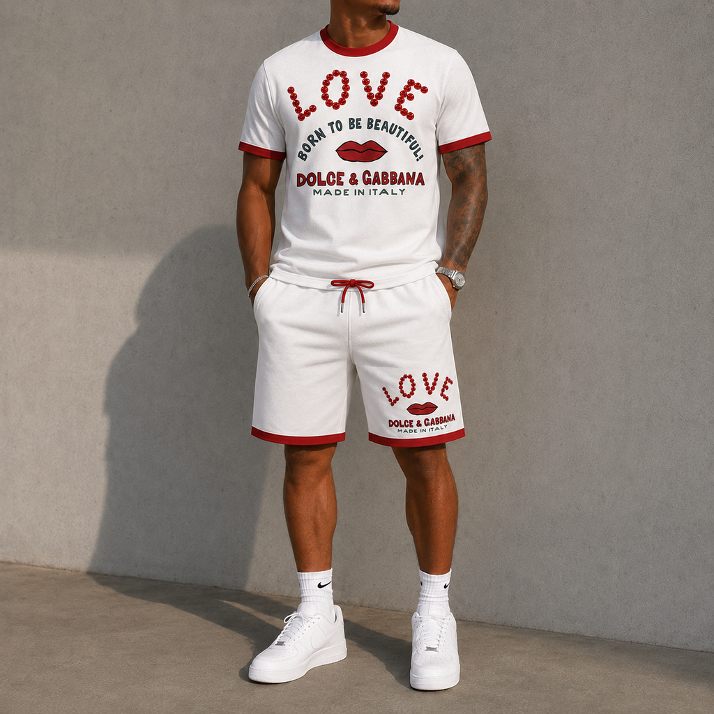 Men's Fashion Printed Short Sleeve Suit 3D1026071325